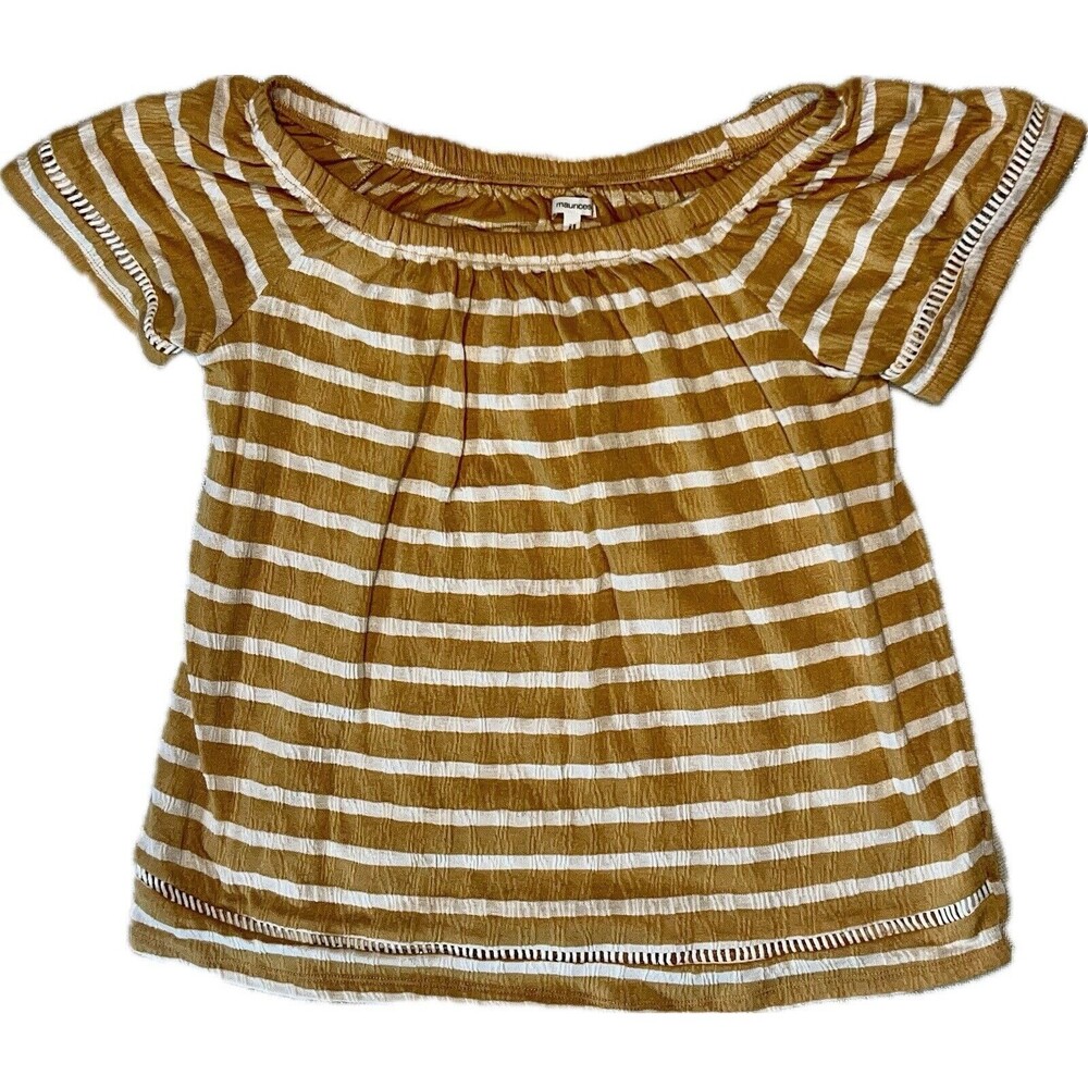 Maurices Women's Yellow Mustard Stripe off the Shoulder Top Shoulderless  Size S